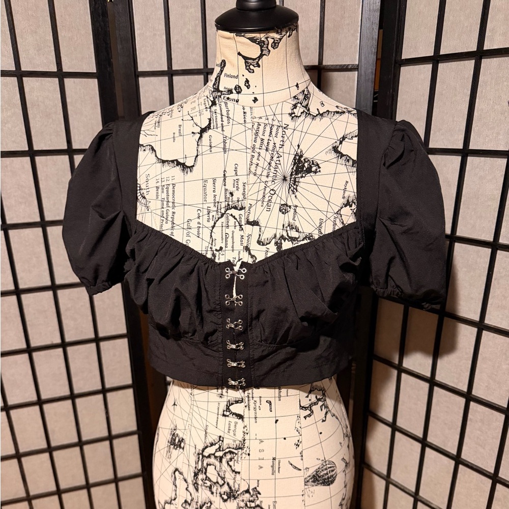 Bandeau Bustier Eye closure Victorian goth Steampunk Y2k Puffy Sleeve blouse M